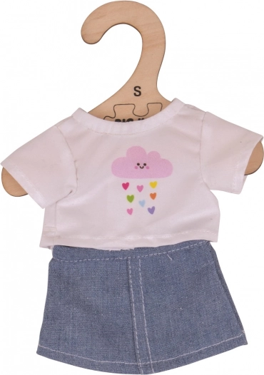 Bigjigs Toys wit T-shirt met spijkerrok voor pop 28 cm