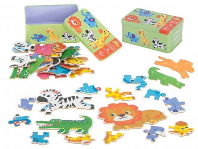 Puzzel in blikken doos Safari dieren - 25 stukjes