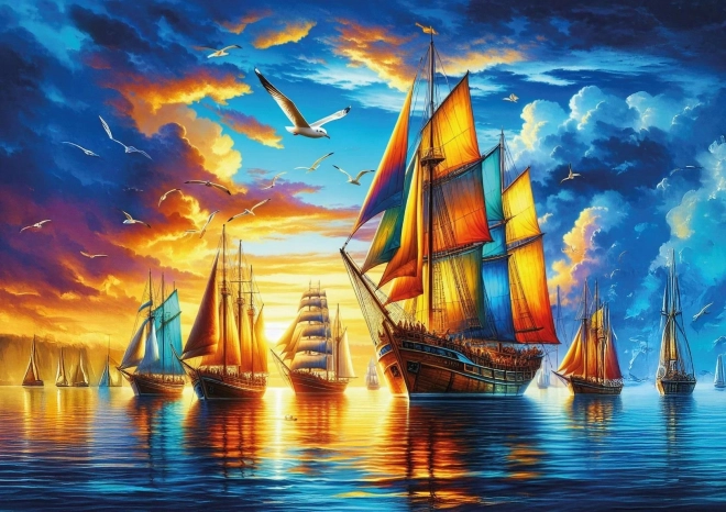 Puzzel Haven van kleurrijke zeilboten 500 stukjes