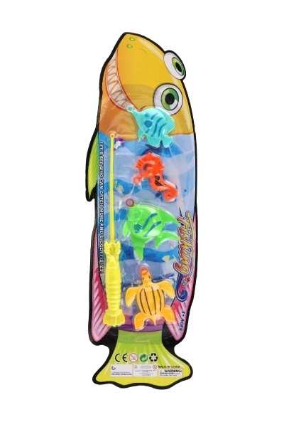 Visspel/visser met hengel 26cm plastic 5 kleuren op kaart 15,5x49x2cm