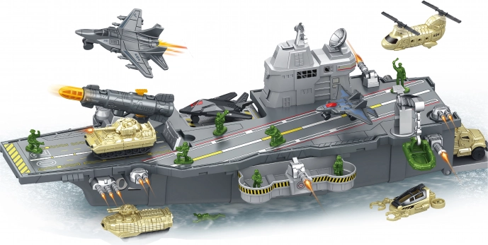 Vliegdekschip met set voertuigen en soldaten 47 cm