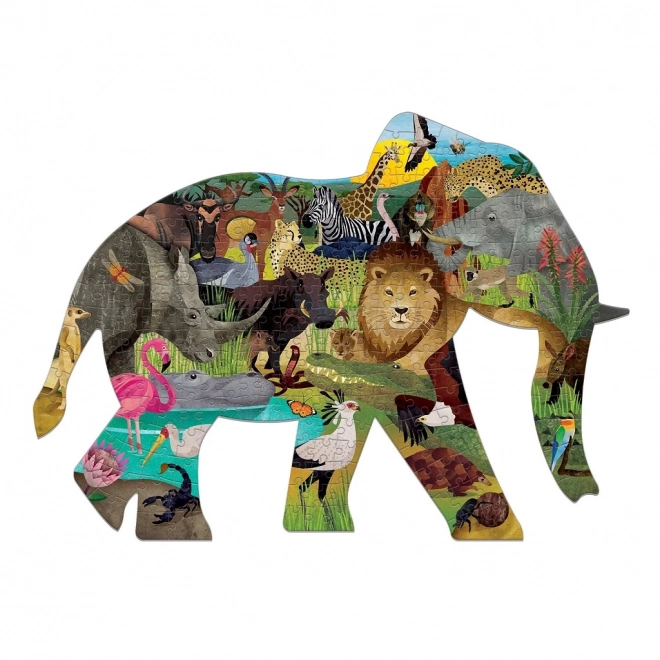 Puzzel Afrikaans safari in de vorm van een olifant 300 stukjes