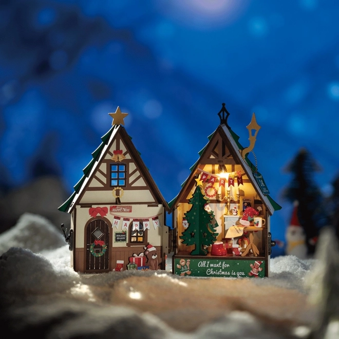 Miniatuur huisdiorama Verlicht kersthuis