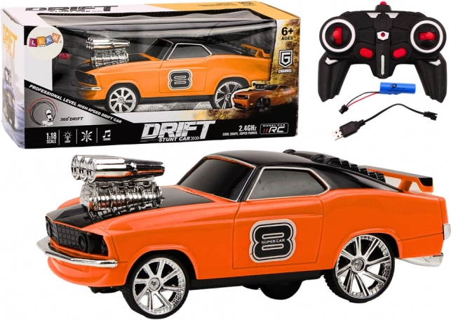 RC-driftauto 1:18 met 360° drift, lichten en geluiden – oranje