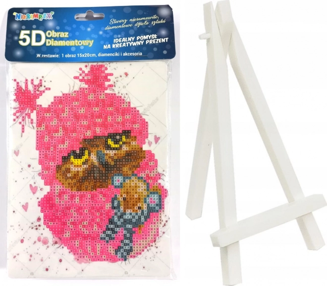 Peinture diamant chouette rose 15 × 20 cm avec support