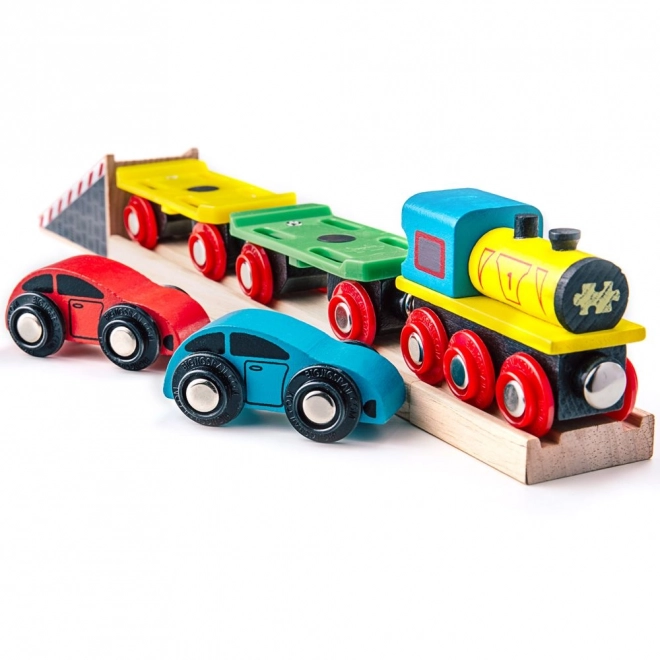 Bigjigs Rail Train de marchandises avec voitures et rails