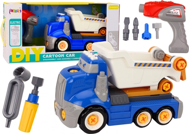 Camion-benne de chantier à assembler DIY – bleu (style dessin animé)