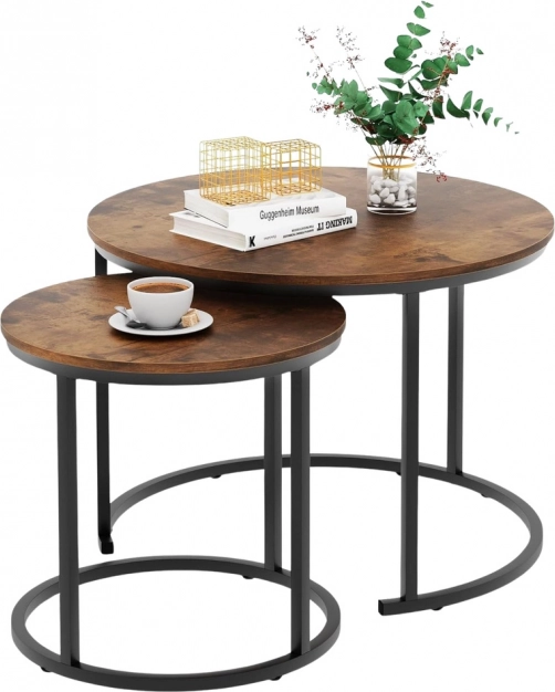 Set van ronde salontafels 2-in-1 van natuurlijk hout