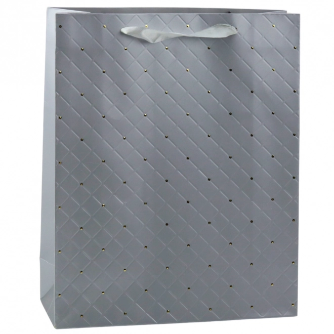 Elegante graue Geschenktüte aus Papier mit goldenen Punkten