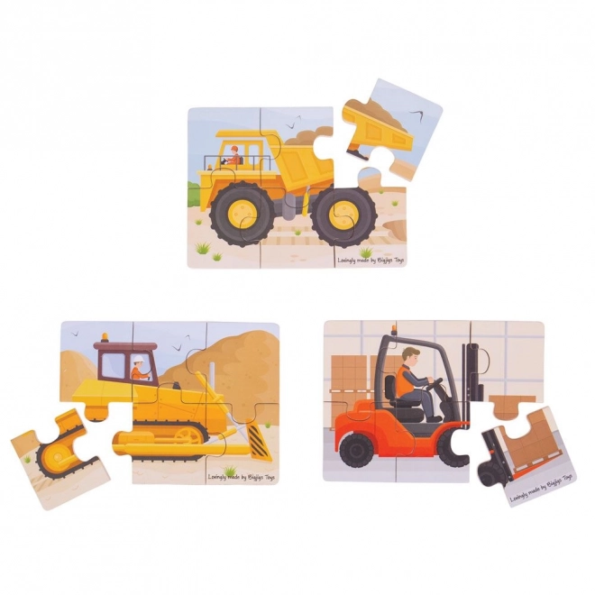 Bigjigs Toys Puzzel 3in1 Bouwmachines