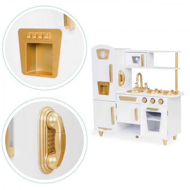 Grote houten keuken voor kinderen, wit en goud, ECOTOYS