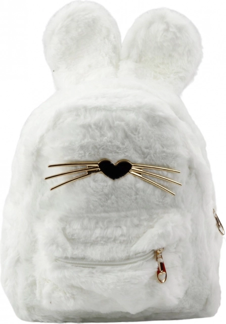 Children's white backpack with rabbit ears and decorative whiskers