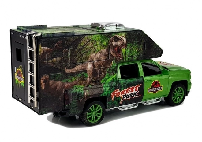 Kampeerauto met dinosaurussen groen