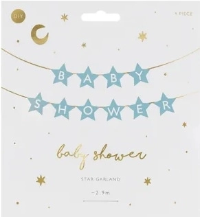 Banner voor babyshower sterren licht 290cm x 16,5cm – Lichtblauw