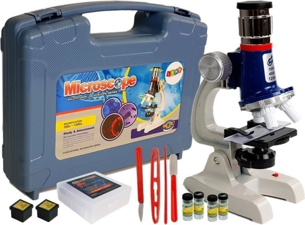 Grote wetenschappelijke set – educatieve kindermicroscoop 100× 400× 1200× in koffer