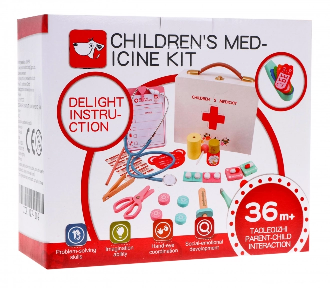 Ensemble en bois Docteur + brochures éducatives + autocollants "Patient courageux" - 30 pièces