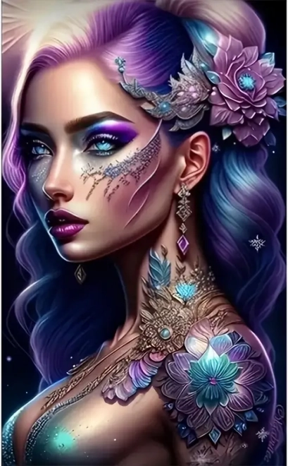 Peinture diamant Femme aux cheveux violets 30x40 cm