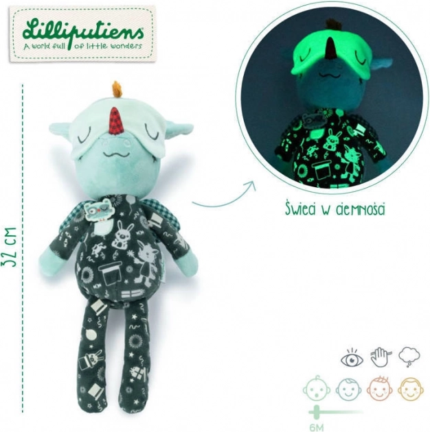 Lilliputiens knuffeldoekje voor het inslapen met fluorescerende elementen draak JOE 6m+