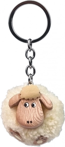 Porte-clés en bois Mouton avec pompon