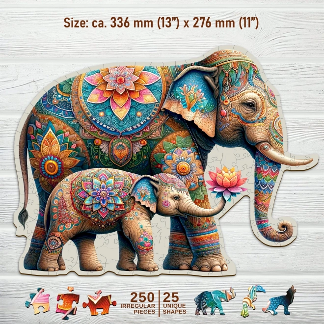 Houten puzzel Modieuze olifanten 250 stukjes