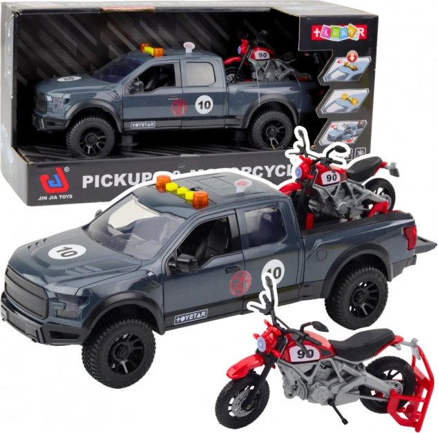 Pickup en motorfiets met licht en geluid grijs 1:12 speelgoed