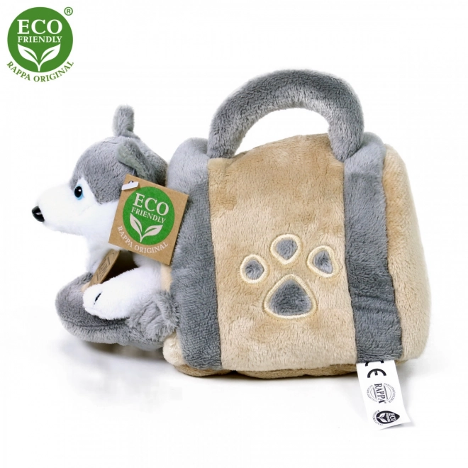 Rappa pluchen hond Husky met draagtas 13 cm ecologisch
