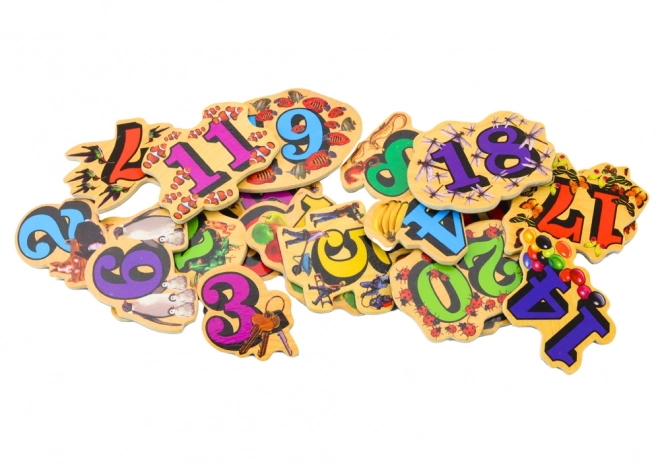 Magnetische houten cijfers met afbeeldingen 20 stuks