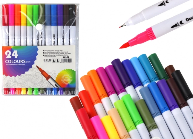 Set de feutres double pointe 24 couleurs avec organiseur