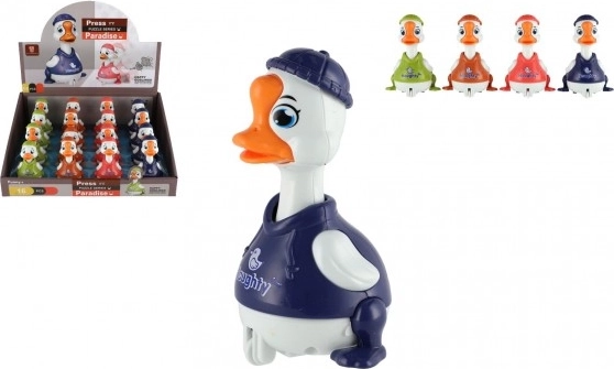 Friction-powered Duck 9 cm – press and go, 4 colors, plastic, box of 16 pcs