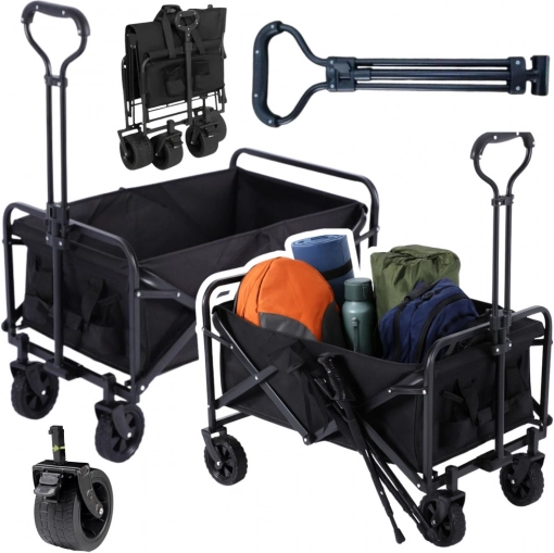 Chariot pliable de plage et de jardin 120 L, charge maximale 80 kg – noir