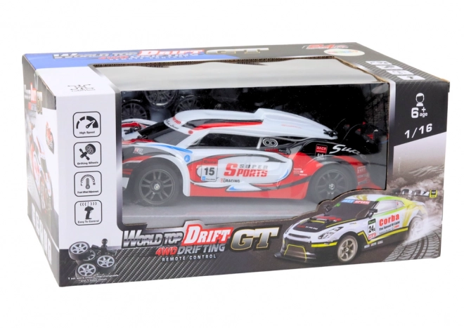 RC Race Car 1:16 Drift with Interchangeable Wheels Red-White