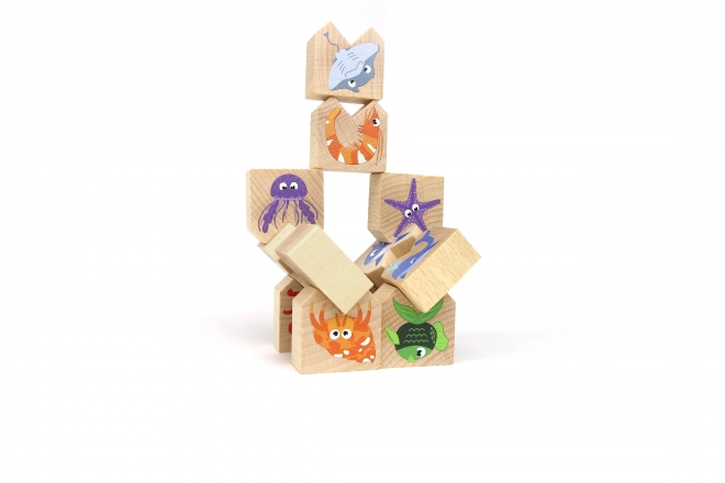 Houten evenwichtsspel met zeedieren