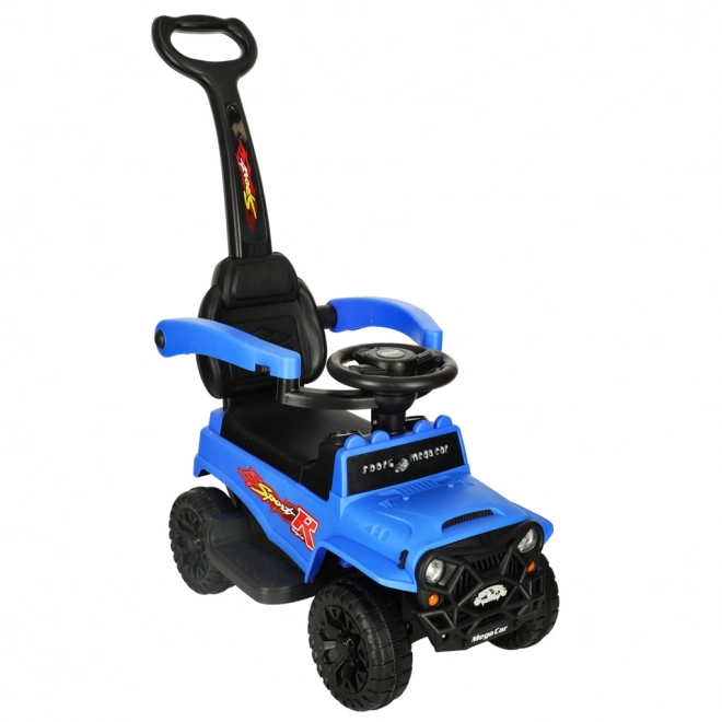 Off-road loopauto met duwstang, lichten en geluid blauw