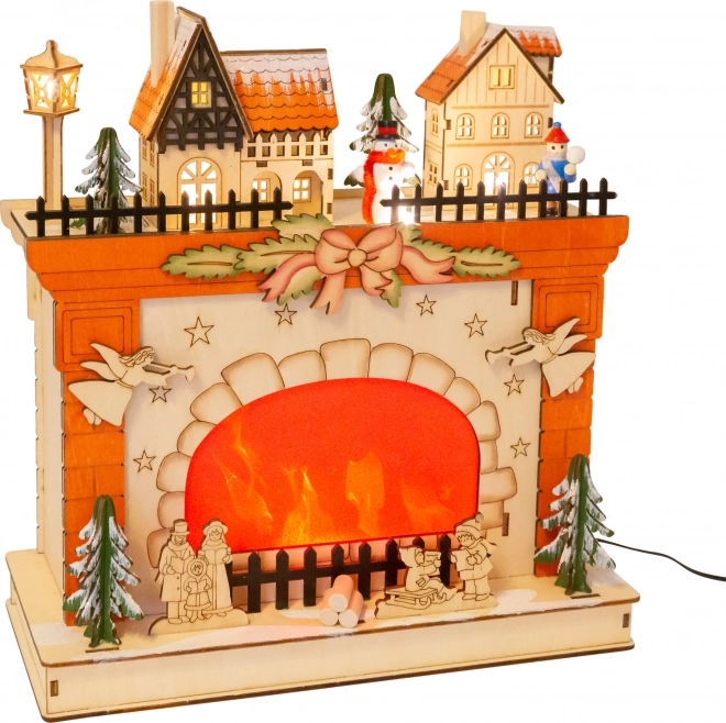 Christmas wooden lamp with winter scene by the fireplace SMALL FOOT