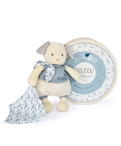 Geschenkset Doudou - Plüschhund mit Decke aus BIO-Baumwolle 22 cm