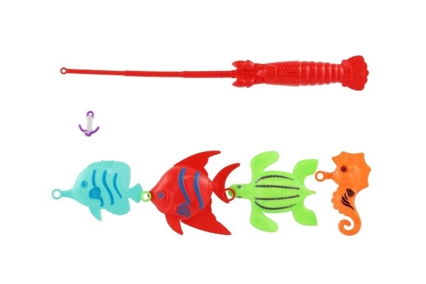 Visspel/visser met hengel 26cm plastic 5 kleuren op kaart 15,5x49x2cm