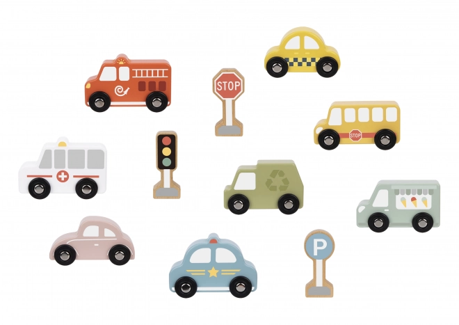 Wooden Vehicle and Road Sign Set for Kids