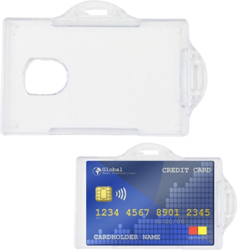 Transparent horizontal badge holder made of hard plastic