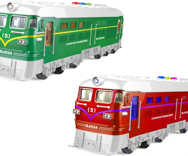 Trein op traagheidsaandrijving met effecten