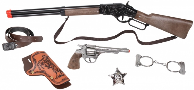 Grote cowboyset - geweer, revolver, handboeien, sheriffster