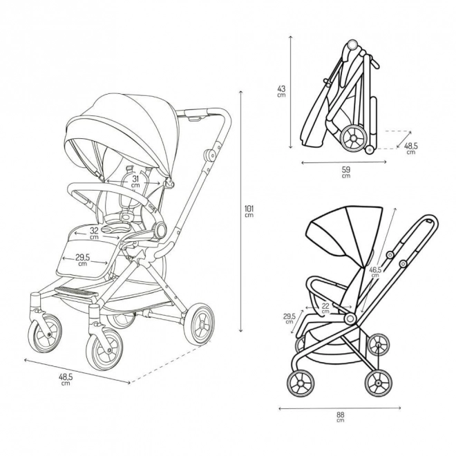 Sportieve kinderwagen MoMi ADELLE zwart goud 2023