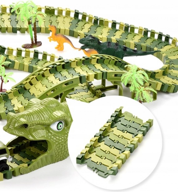 Piste de course de dinosaures avec petite voiture et figurines