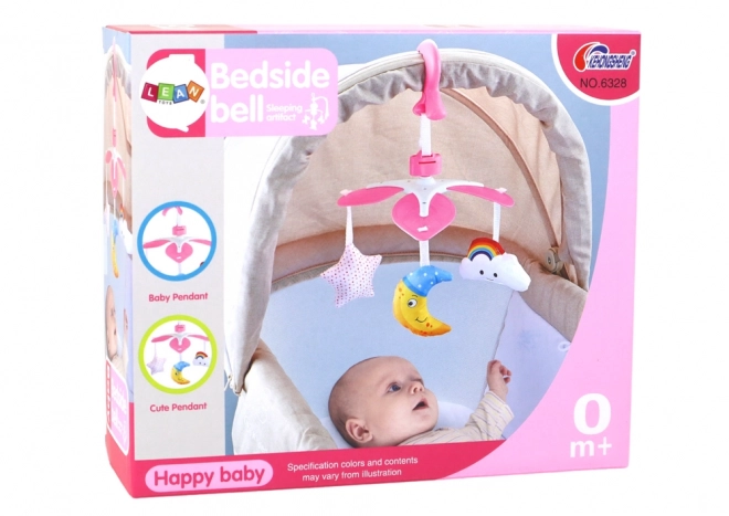 Rosa Clip für Babybett mit himmlischem Mobile für Kinder