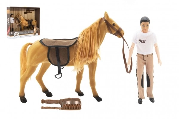 Paard fleece kammen + figuurtje 30cm plastic met accessoires in doos 45x39x12cm
