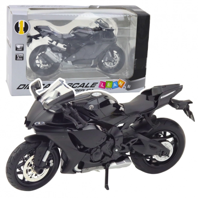 Model sportmotorfiets zwart met metalen elementen 1:12