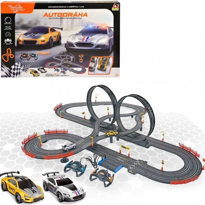 Racebaan 790 cm met twee auto's, op batterijen