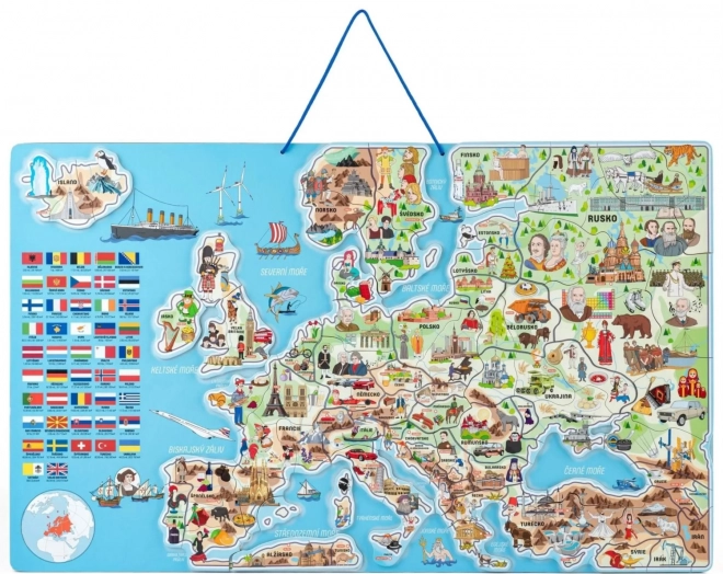 WOODY Magnetische kaart van Europa met afbeeldingen en gezelschapsspel, 3 in 1 in het Tsjechisch