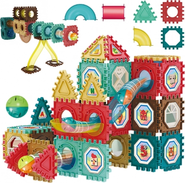 Magnetic Building Set 3D – Marble Run 68 Pieces WOOPIE