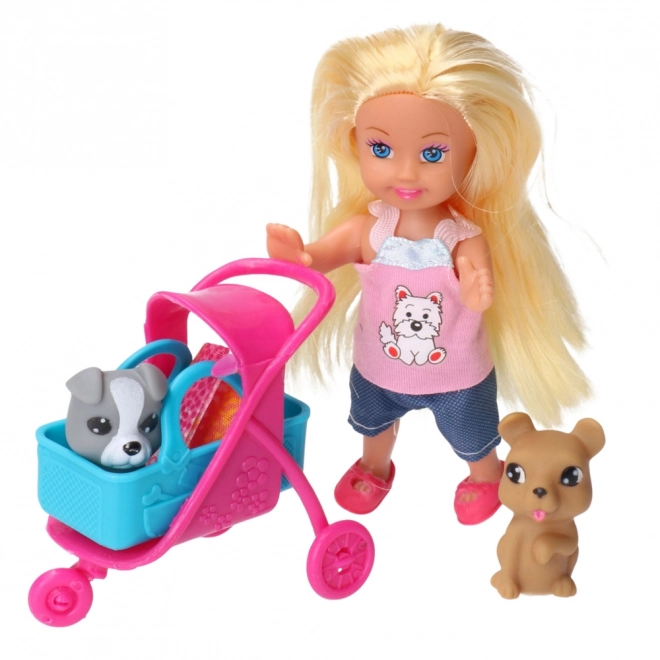 Set met mini pop, kinderwagen en hondjes