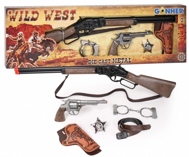 Grote cowboyset - geweer, revolver, handboeien, sheriffster